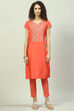 Mustard Art Silk Straight Kurta Slim Pants Suit Set image number 7