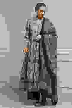 Beige and Green Cotton Printed Anarkali Suit Set image number 0