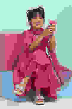 Pink Cotton Printed Anarkali Suit Set image number 0