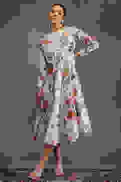 Rohit Bal Ivory Silk Chanderi Floral Front-Open Dress image number 0