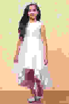 White Organza Embellished Asymmetric Flared Dress image number 5