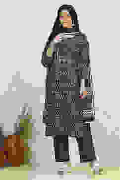 Indigo Cotton Machine Embroidered Unstitched Suit Set image number 7