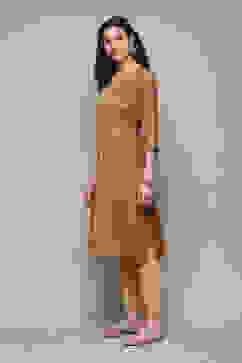 Gold Poly Viscose Straight Printed Kurta image number 2