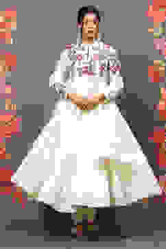 Rohit Bal Off White Cotton Blend Anarkali Kurta Suit Set image number 0