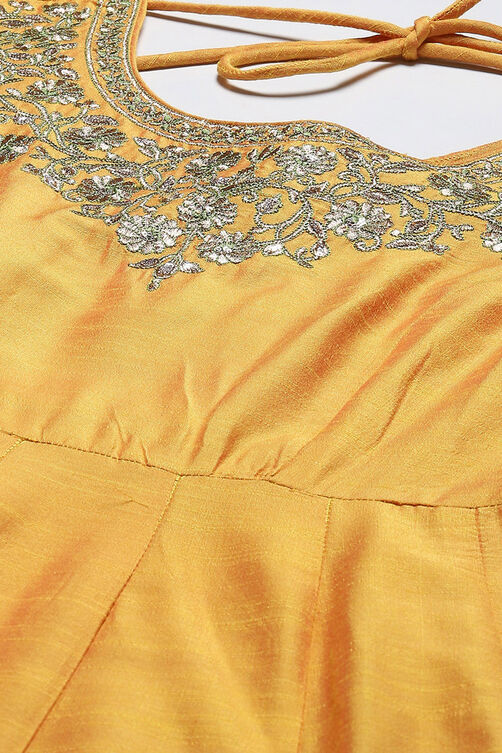 Mustard Poly Viscose Anarkali Kurta Churidar Suit Set image number 1