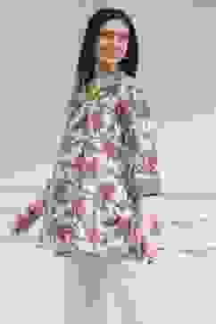 Off-White and Red Cotton A-Line Shirt image number 2