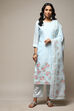 Blue Linen Digital Print Unstitched Suit Set image number 8