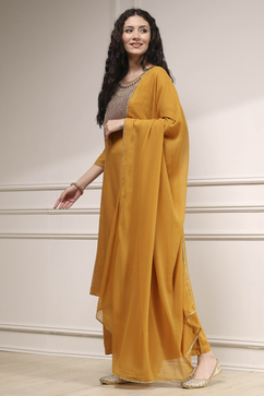 Mustard Viscose Rayon Straight Dyed Suit Set image number 3