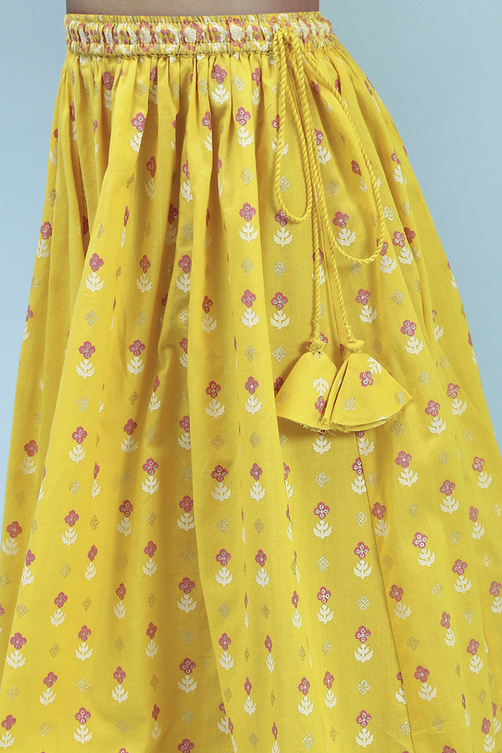 Yellow Cotton Printed Strappy Lehenga Set image number 2