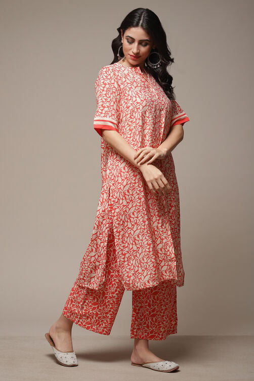 Coral Viscose Straight Printed 2 Piece Set image number 4