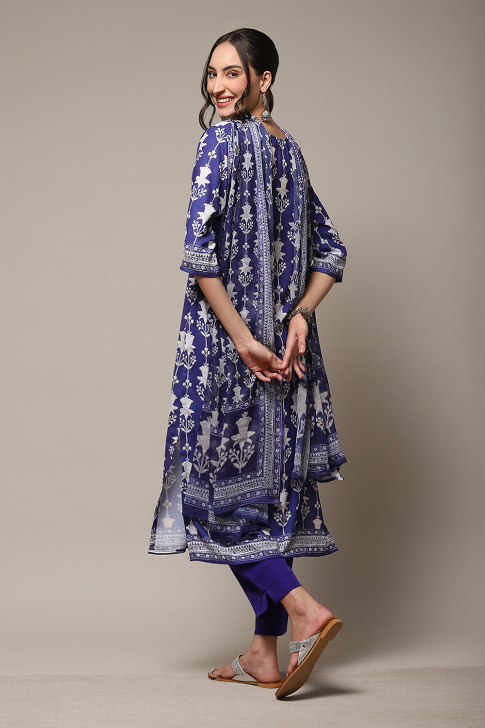 Indigo Chanderi Silk Unstitched Suit Set image number 5