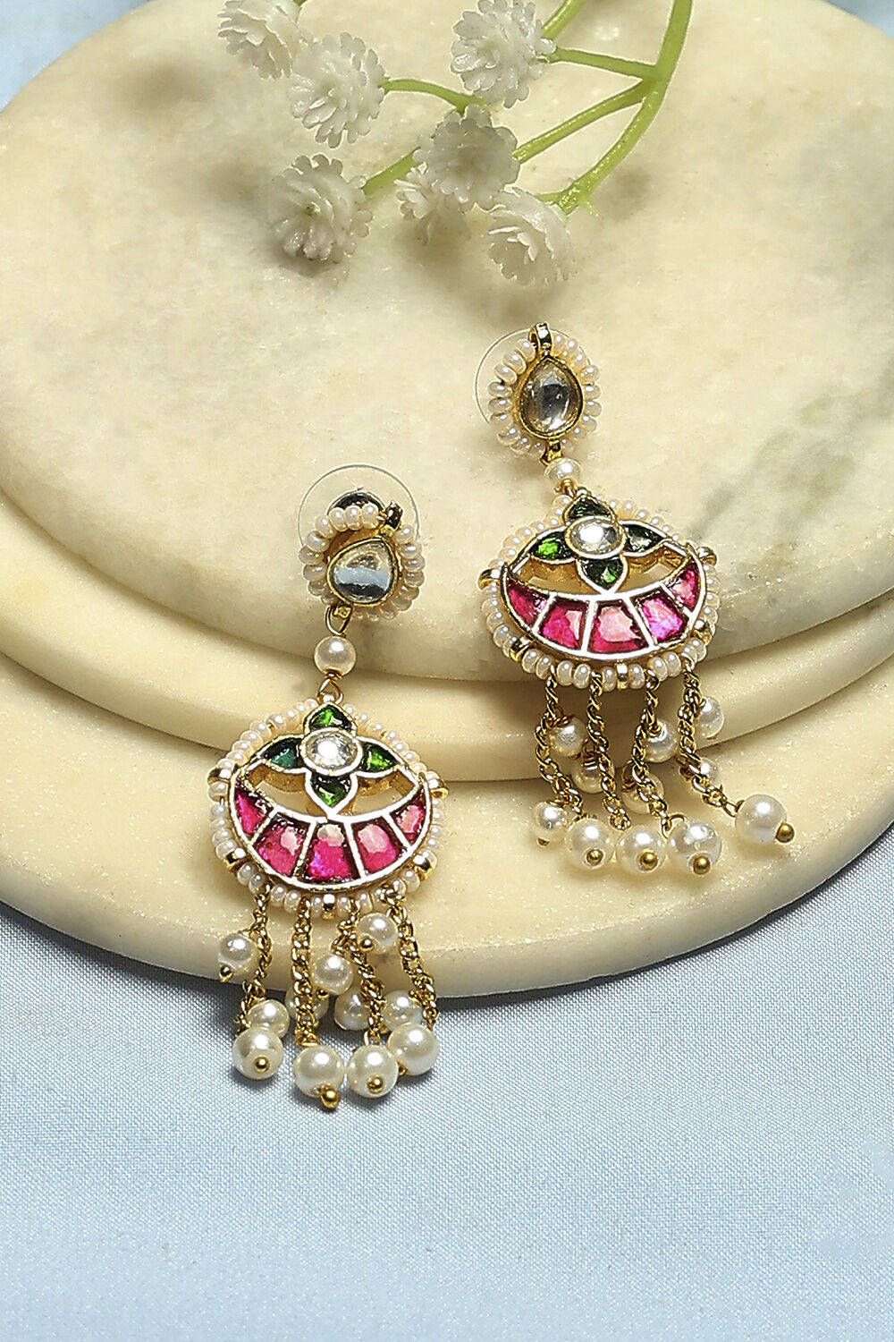 Pink Green Brass Drop & Danglers image number 0
