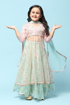 Light Pink Nylon Kalidar Kurta Lehenga Set image number 0