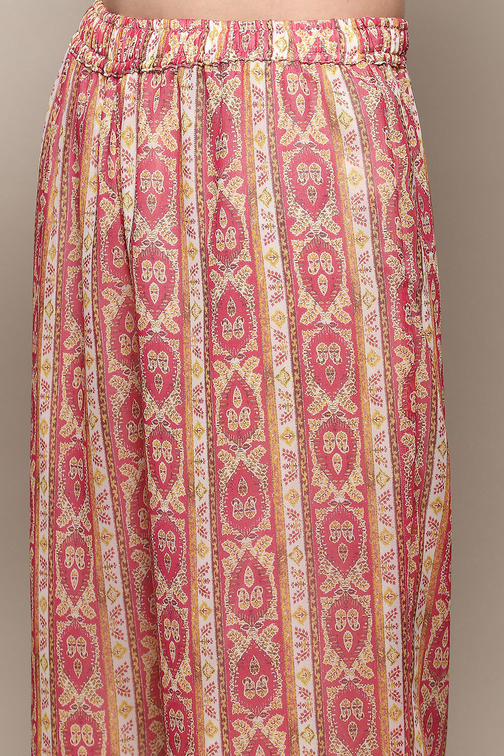 Cream Printed Strappy A-Line & Palazzo Suit Set image number 2