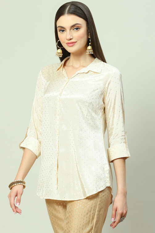 Beige Art Silk Straight Printed Shirt image number 2