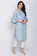 Blue Cotton Straight Kurta image number 3