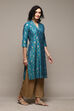 Teal Poly Viscose Straight Printed Kurta image number 3