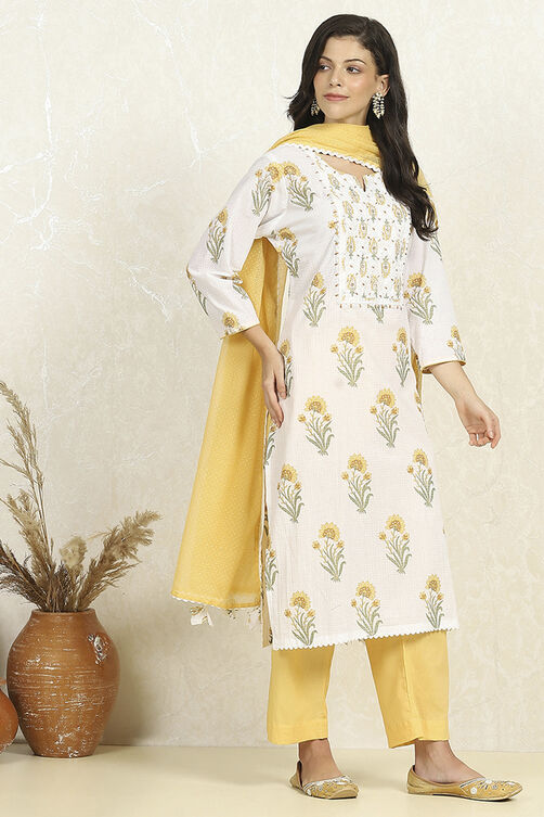 Blue and White Printed Cotton Unstitched Suit Set image number 6