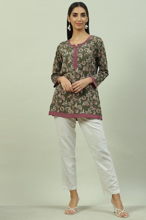 Grey Art Silk Straight Printed Kurti image number 5