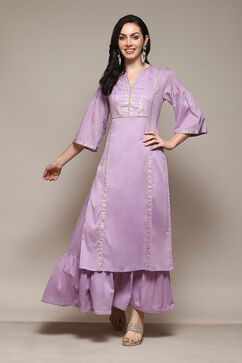 Lilac Cotton Flared Printed Kurta image number 0