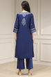 Blue Dyed Printed Straight Suit Set image number 4