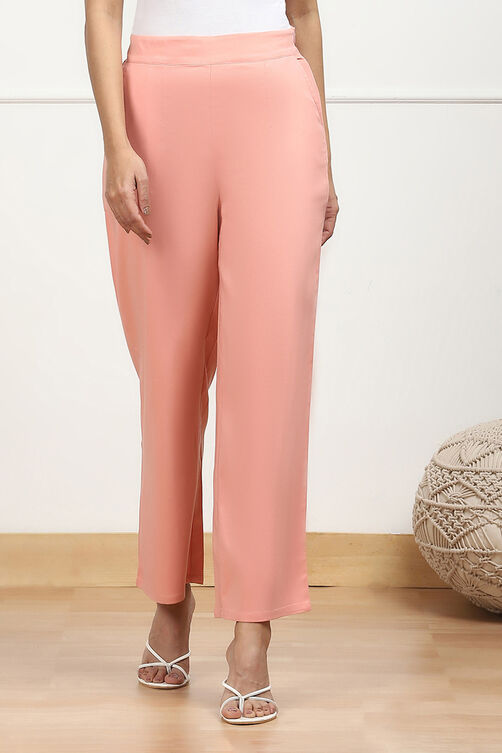Beige Solid Stretchable Relaxed Fit Pants image number 4