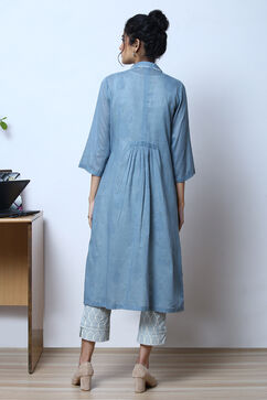 Blue Cotton Straight Printed Kurta With Shrug image number 9