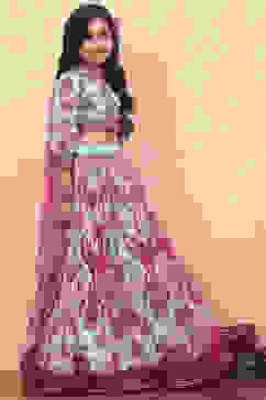 Turquoise Polyester Blend Blouse Lehenga Set image number 5