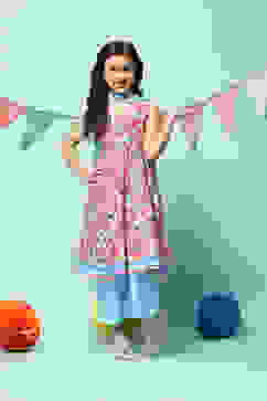 Blue Cotton Tiered Kurta Straight Palazzo Suit Set image number 0