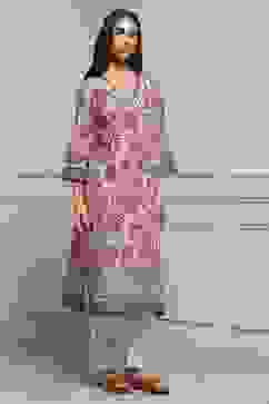 Off White Cotton Straight Printed Kurta image number 4