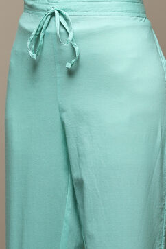 Sea Green Cotton Straight Kurta Pants Suit Set image number 2