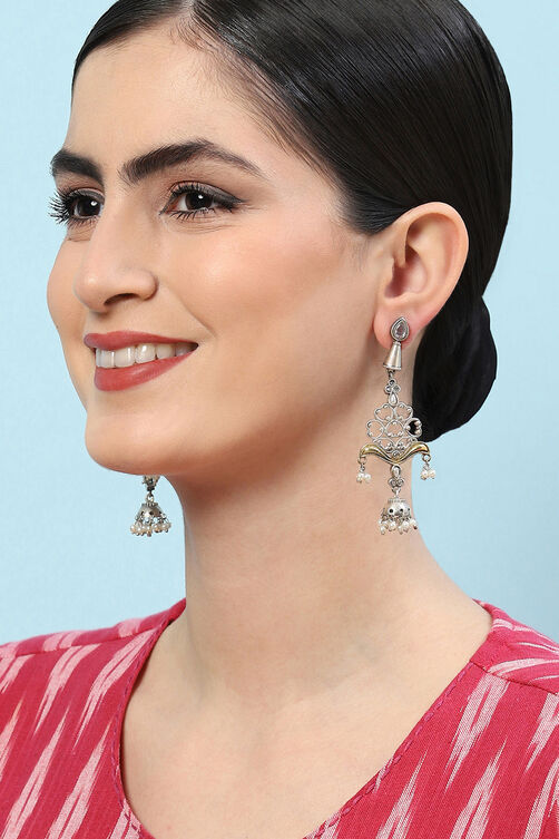 Oxidised White Brass Earrings image number 3