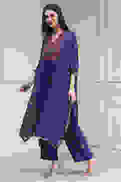 Purple Printed Kaftan Style Kurta Set image number 3