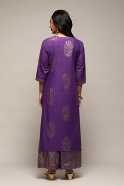 Purple Cotton Straight Printed Kurta Capri Suit Set image number 4