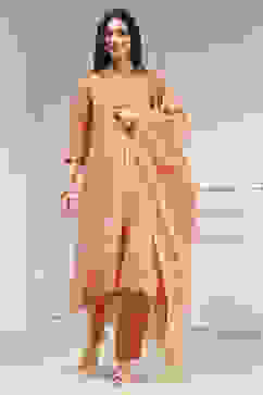 Orange Tissue Applique Unstitched Suit Set image number 1