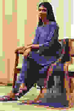 Blue Printed Asymmetric Suit Set image number 1