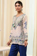 Off-White and Pink Modal Blend Straight Short Kurta image number 2