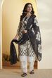 Black & White Printed Cotton Straight Kurta Set image number 6