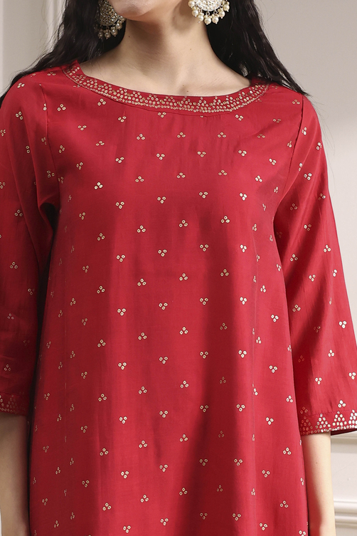 Purple Polyseter Blend Straight Printed Fusion Set image number 1