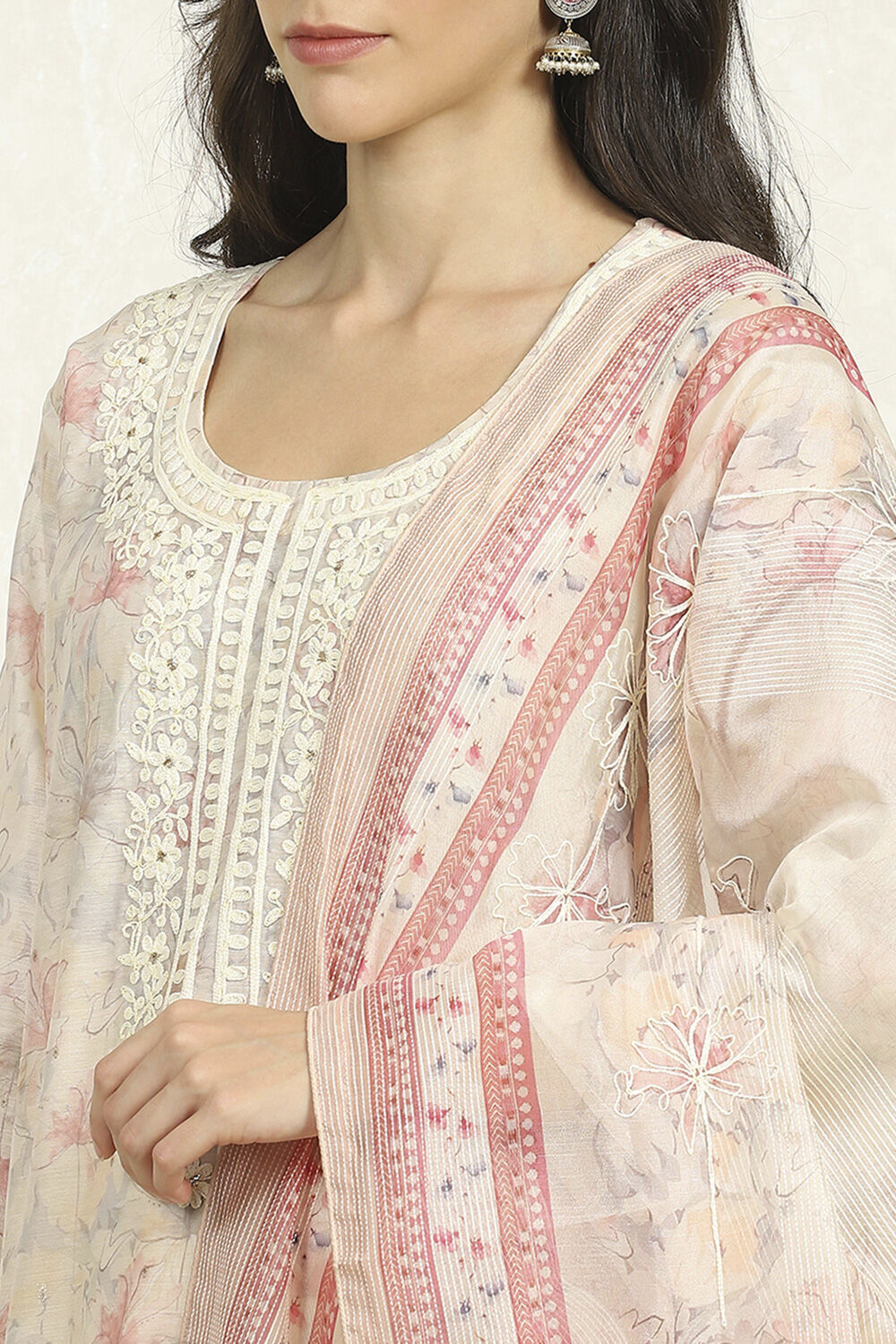 Light Pink Chanderi Unstitched Suit Set image number 2