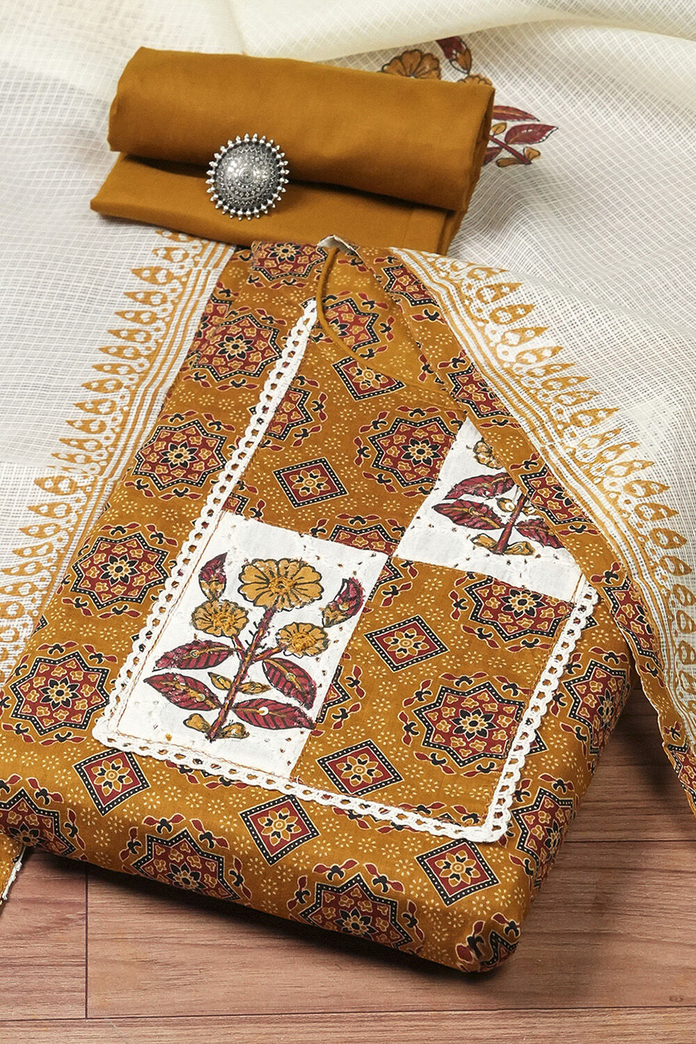 Maroon Cotton Hand Embroidered Unstitched Suit Set image number 0