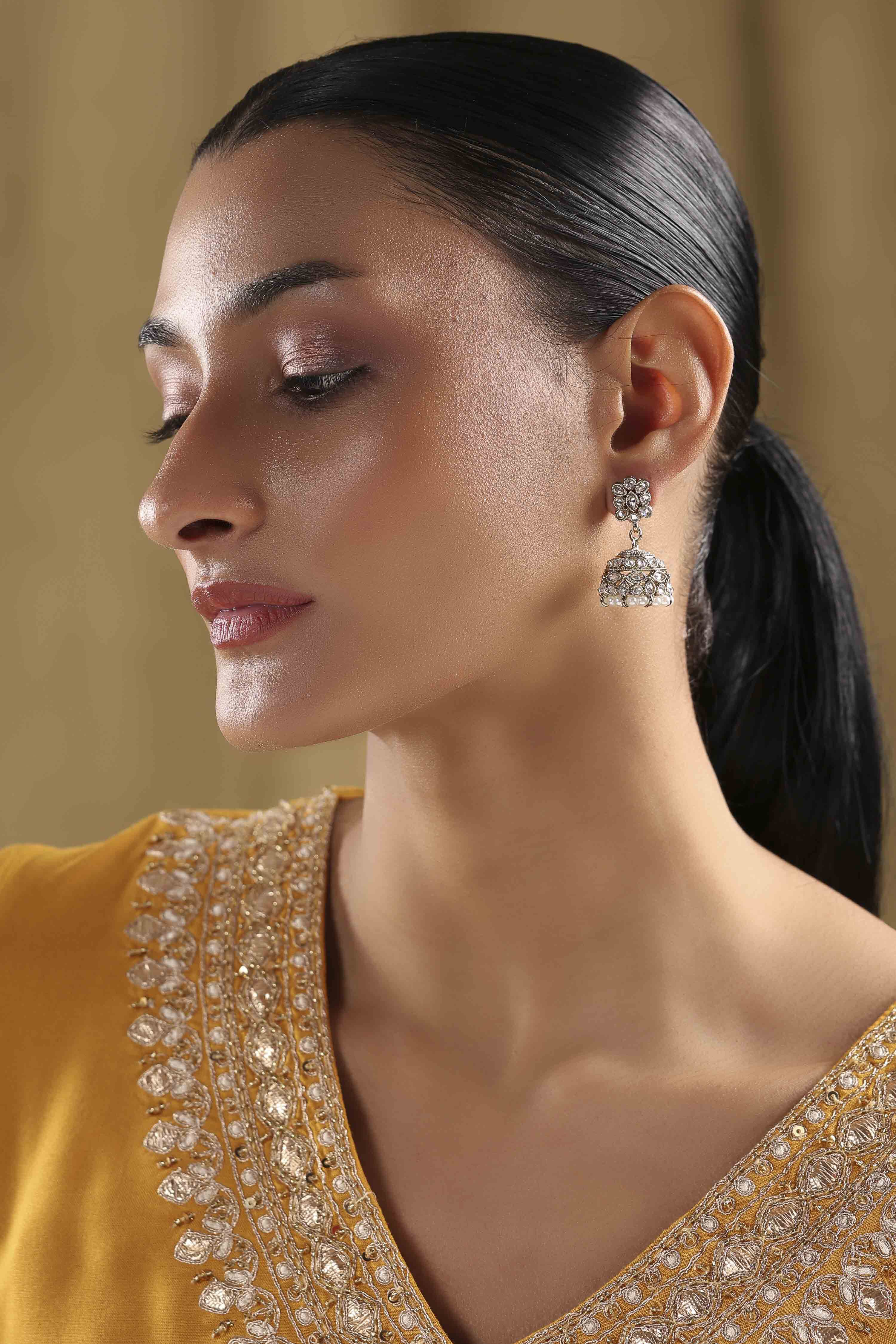 White Alloy Jhumka image number 3