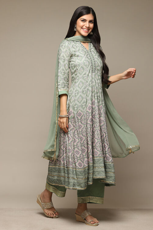 Green Modal Anarkali Kurta Palazzo Suit Set image number 6