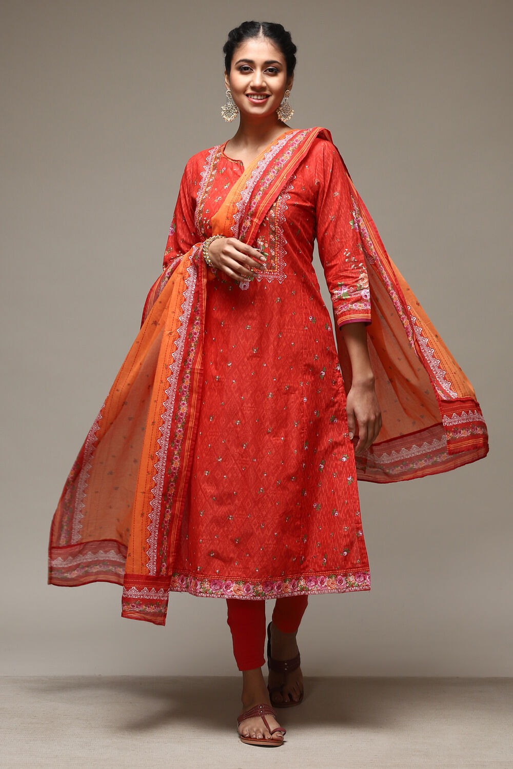 Biba red cotton kalidar suit set discount