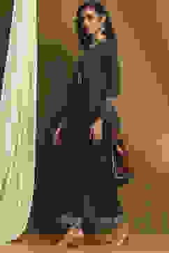 Dark Green Cotton Solid A-Line Suit Set image number 3