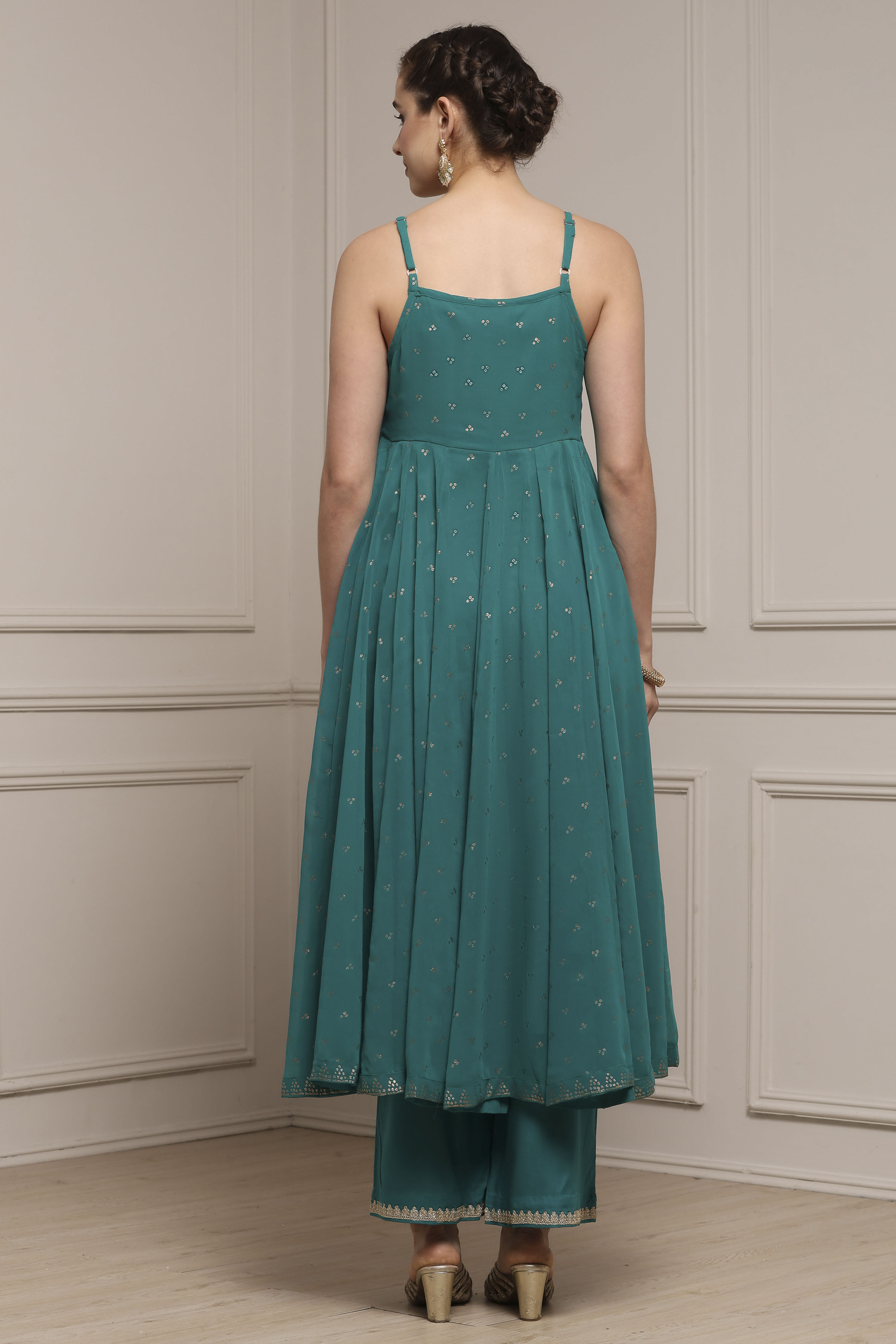 Emarlend Green Polyester Kalidar Printed Suit Set image number 4