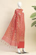 Red Cotton Printed Embroidered Unstitched Suit Set image number 4