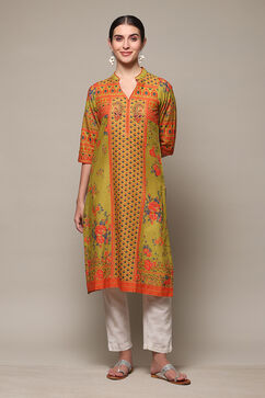 Green Cotton Straight Printed Kurta image number 5