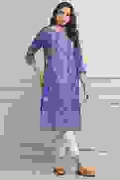 Royal Blue Rayon Straight Printed Kurta image number 0