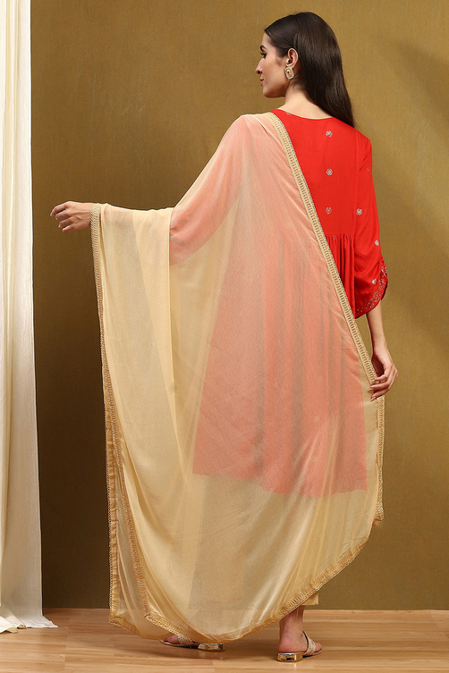 Cream Polyester Dupatta image number 3